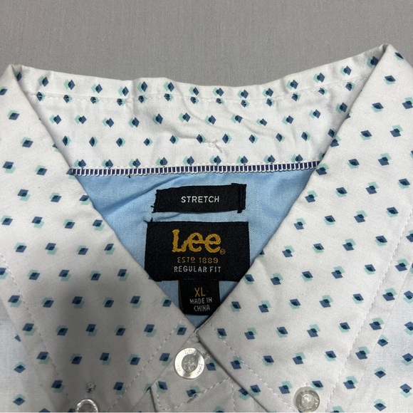 Lee Shirt Mens White Stretch Regular Fit Button Up Short Sleeve Size XL - Picture 3 of 9